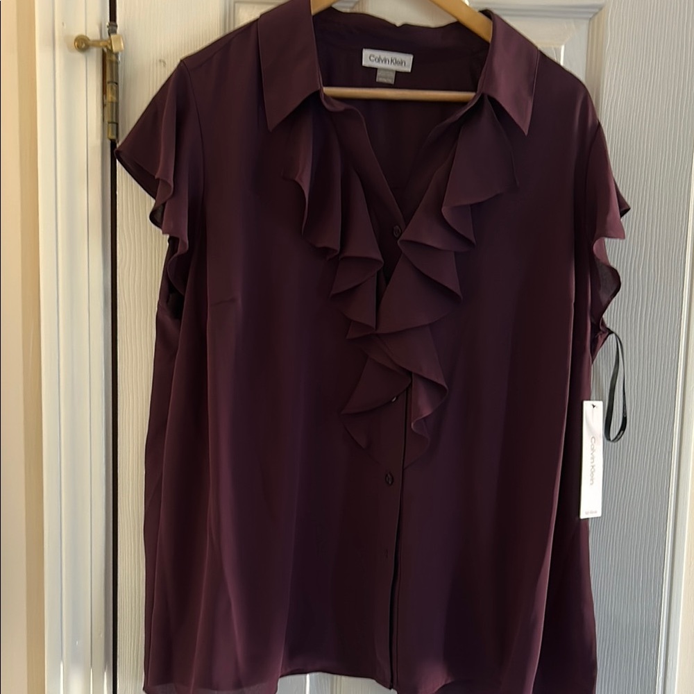 Calvin Klein Women's Purple Ruffle Top